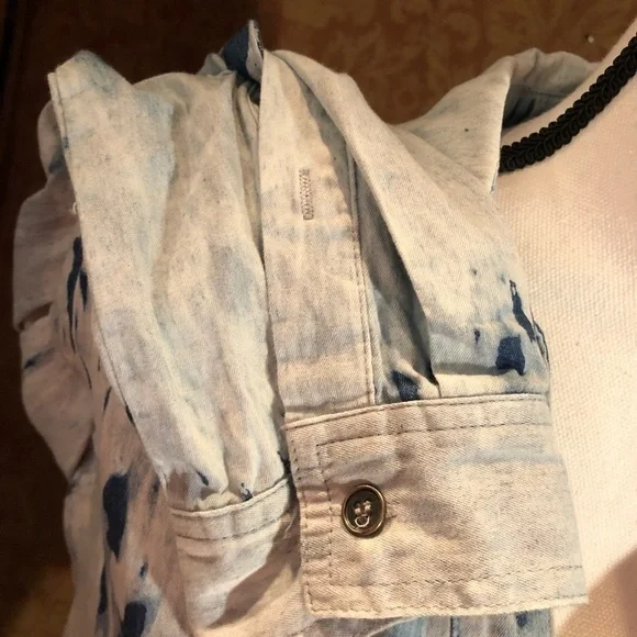 💙BLU Pepper Anthropologie Tie Dye Denim Shirt Dress Tunic - Picture 6 of 8